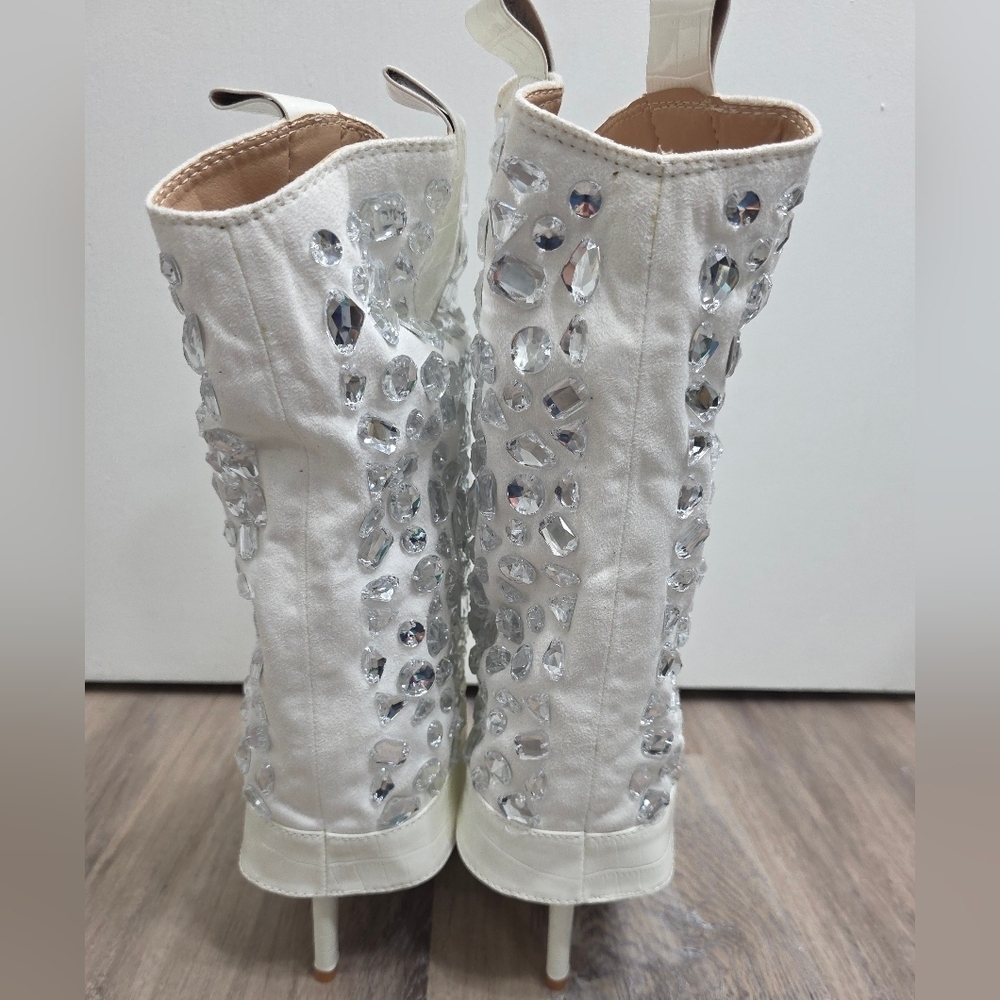 Lauren Lorraine Hana White Rhinestone Stiletto Cowboy Boot Size 8 - New In Box - Picture 5 of 12